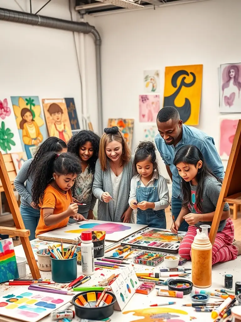 A captivating photo of community members creating artwork during a visual arts session, highlighting creativity and artistic exploration.