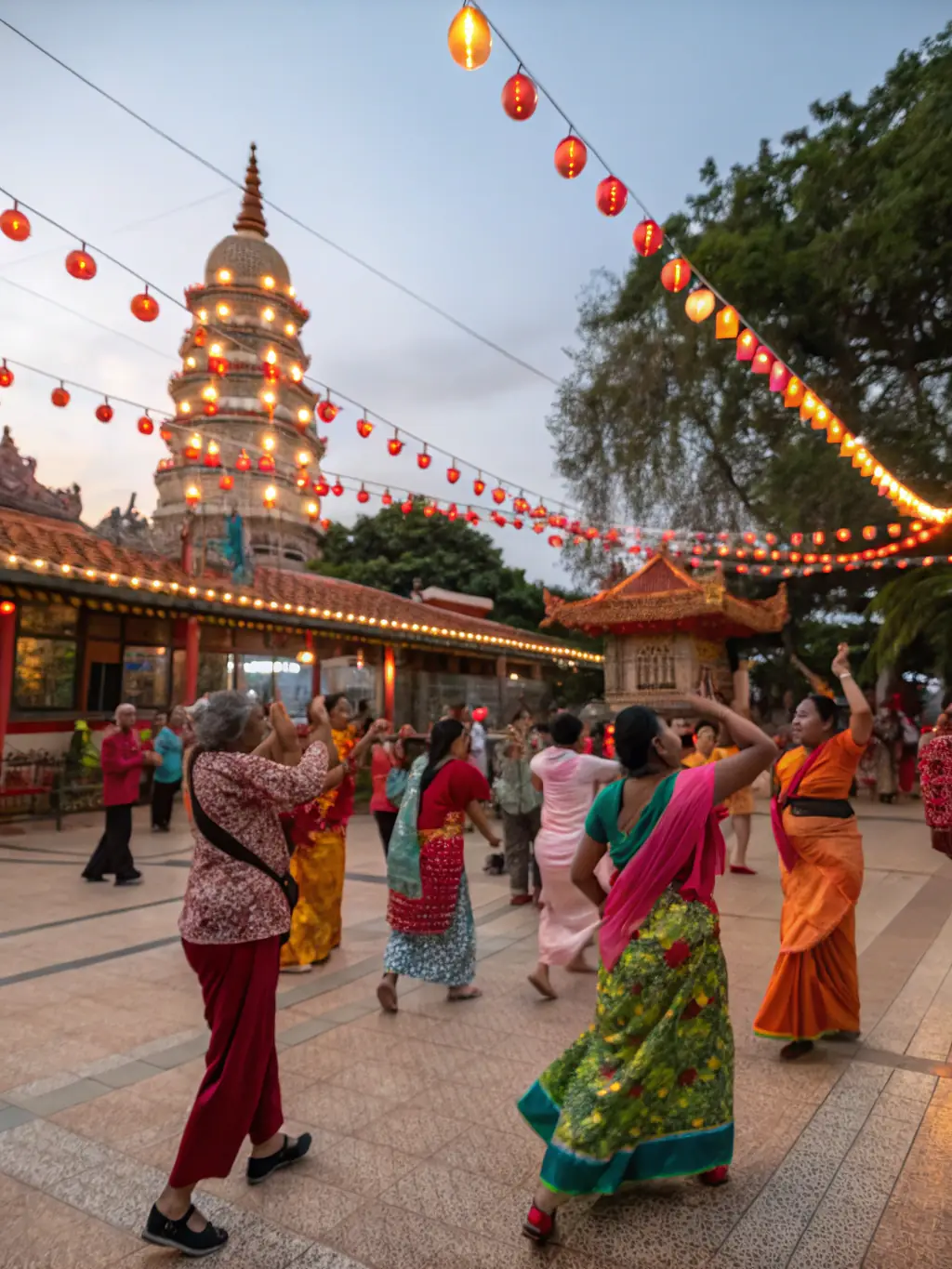 A dynamic image of participants engaged in a traditional dance workshop, showcasing cultural expression and community involvement.