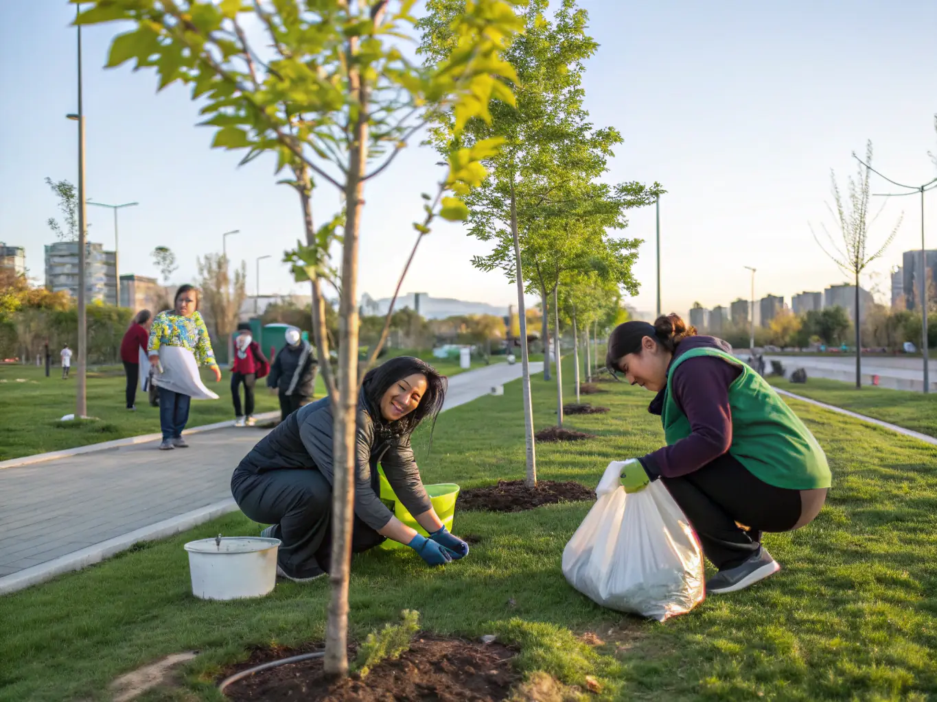 A photograph capturing a group of volunteers working together on a community project, emphasizing the association's commitment to social impact.